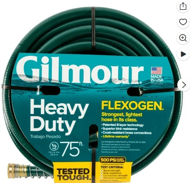 Gilmour Heavy Duty hose  5/8X75' Flexogen